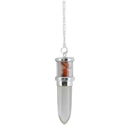 Boutique ésotérique Pierres des elfes -  Pendule Pointe Cristal de Roche et remplissage Cornaline