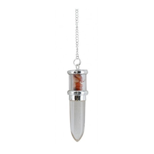 Boutique ésotérique Pierres des elfes -  Pendule Pointe Cristal de Roche et remplissage Cornaline