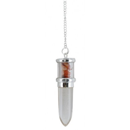 Boutique ésotérique Pierres des elfes -  Pendule Pointe Cristal de Roche et remplissage Cornaline