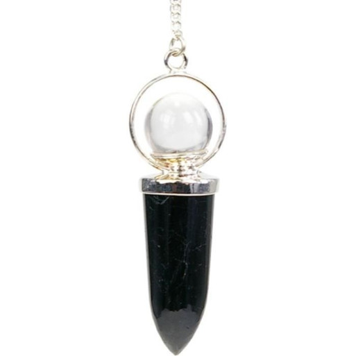 Boutique ésotérique Pierres des Elfes - Pendule Pointe Tourmaline Noire et bille de Cristal
