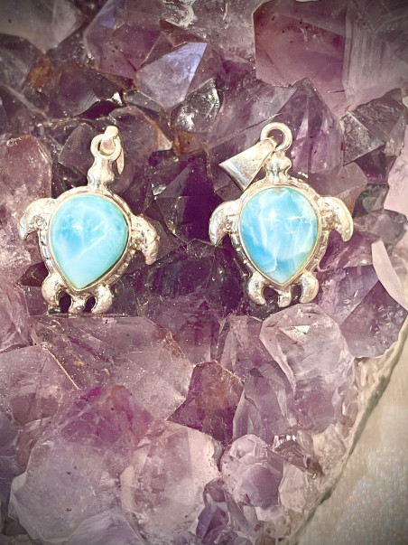 Boutique ésotérique Pierres des elfes - Pendentif Argent tortue Larimar