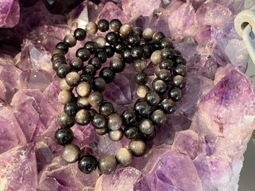 Boutique ésotérique Pierres des elfes - Bracelet Obsidienne Argentée