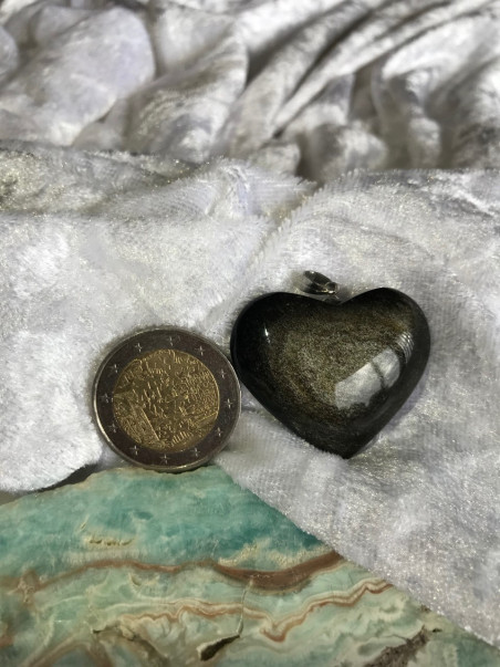 pendentif coeur obsidienne dorée