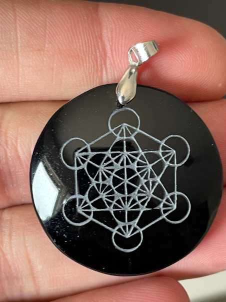 Bijouterie pierres des elfes - Pendentif cube de Metatron en Obsidienne