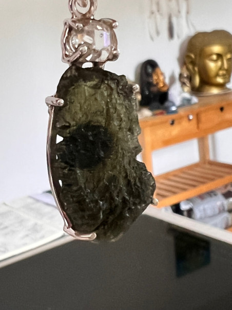 Boutique ésotérique Pierres des Elfes -Pendentif  Moldavite et diamant Herkimer