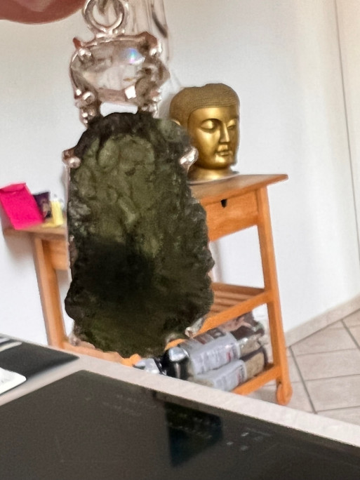 Boutique ésotérique Pierres des Elfes -Pendentif  Moldavite et diamant Herkimer