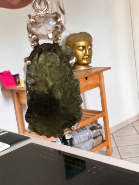 Boutique ésotérique Pierres des Elfes -Pendentif  Moldavite et diamant Herkimer