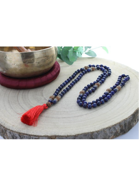 Mala en Lapis Lazuli et Rudraksha 108 perles