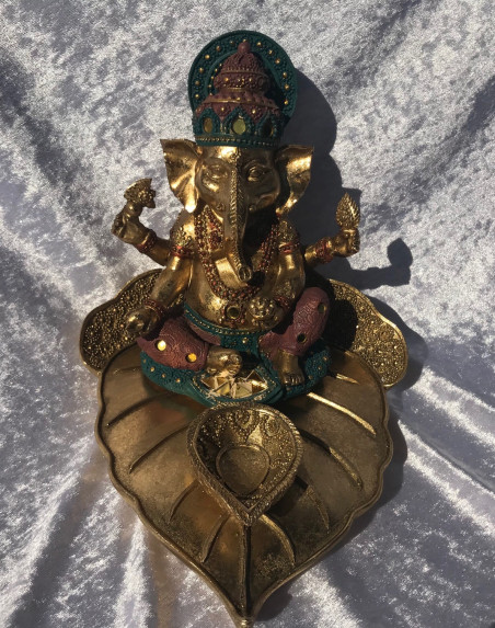 Boutique ésotérique pierres des elfes - Statue Ganesh sur feuille | Environ 18 cms